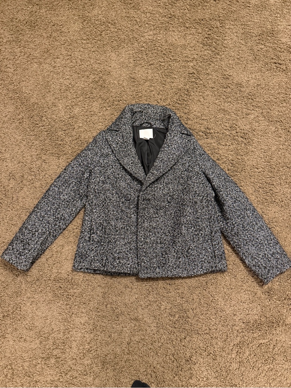 H&M Black and Gray Textured Double-Breasted Pea Coat
